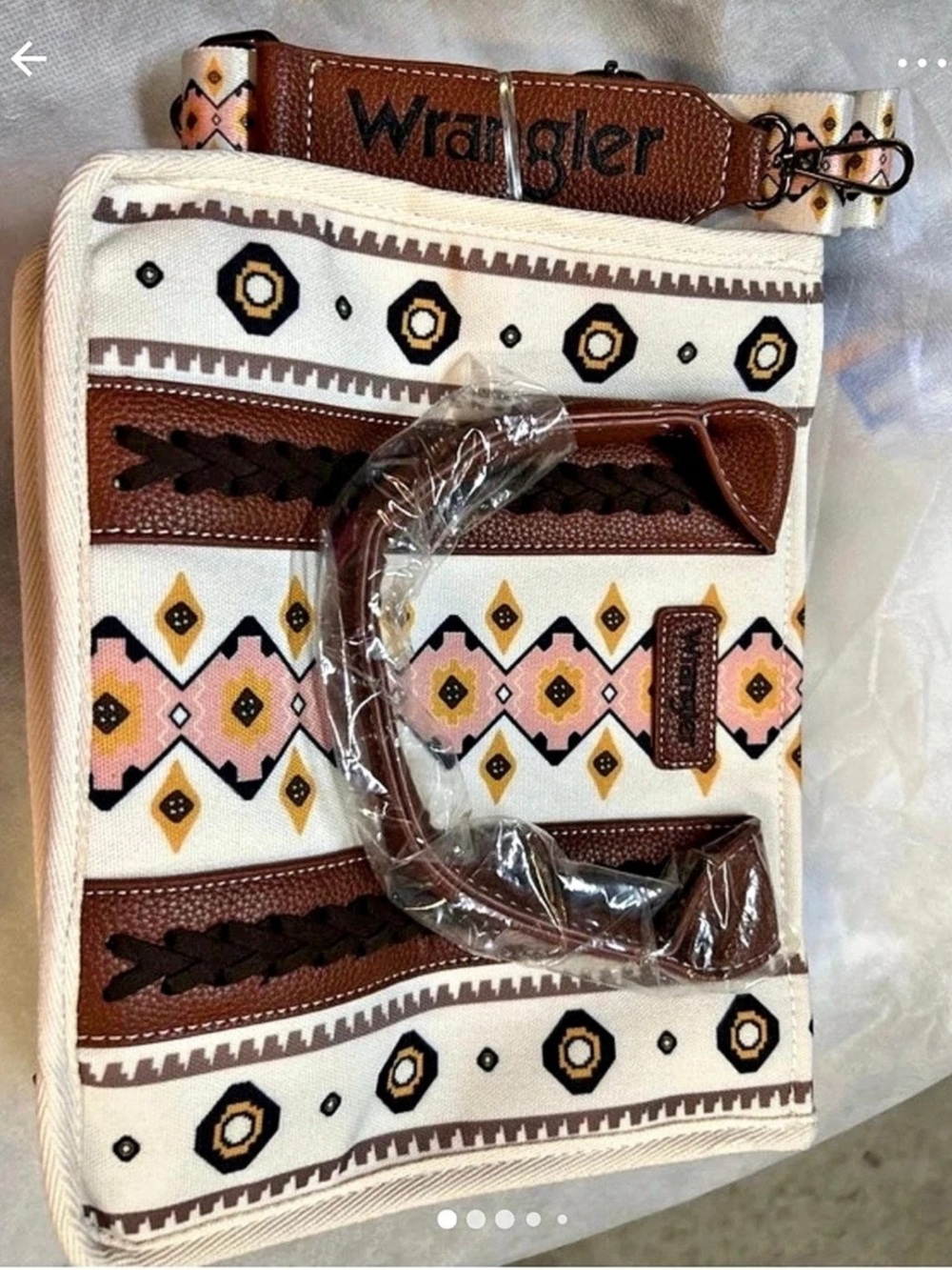 Wrangler Aztec Print Canvas Tote Bag Cream & Brown